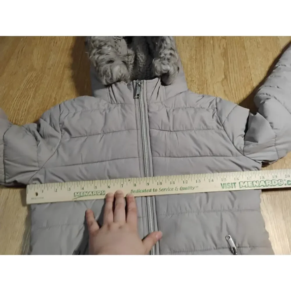 Hollister Gray Sherpa Lined Hooded Puffer Jacket Coat Womens Size XSmall